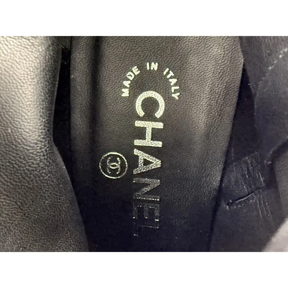 Chanel Bootie EU 40 US 10 Black Gray Leather Sparkle Platform Ankle Boots